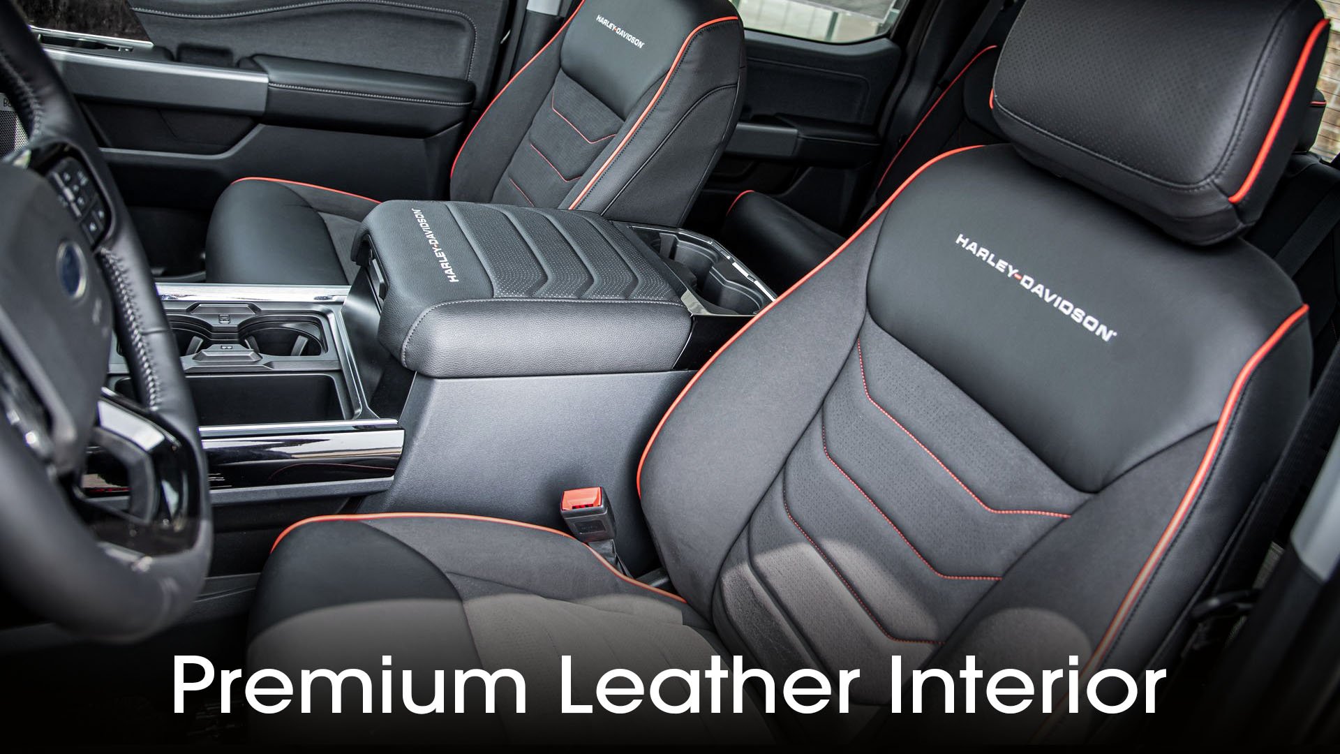 Premium leather interior of 2024 Ford F-250 Harley Davidson