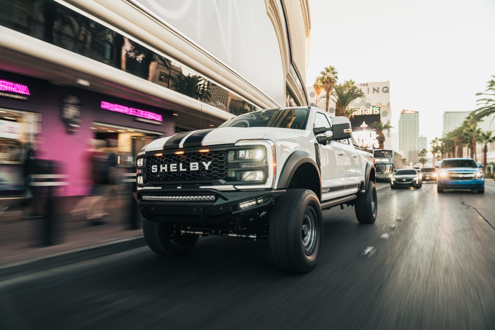 Side view of 2024 Ford F-250 Shelby Super Baja on city streets